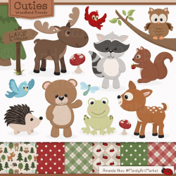 Cute Woodland Animals Clip Art & Papers - Woodland Clipart, Woodland ...