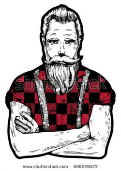 Vector illustration of ink drawn man with beard and mustaches in ...