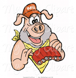 Swine Clipart of a Pig with a Scruffy Beard, Wearing a Bib and ...