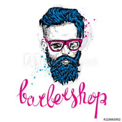Stylish man with a beard. Man with long hair and glasses. Vector ...
