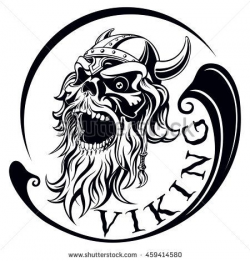 viking, ancient warrior, skull with a beard and a helmet with horns ...