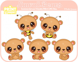 Instant Download Kawaii Bears Clipart // Teddybear Clipart // Bear ...