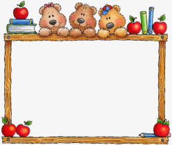 Apple Border Cartoon Bear, Cartoon Wooden Frame, Three Bears, Apple ...