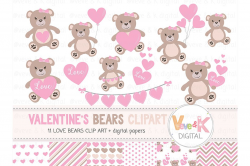 Teddy Bear Clipart Set, Love Bear Clipa | Design Bundles
