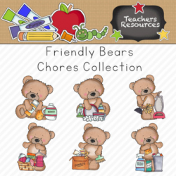 Friendly Chore Bears Clipart Collection || Commercial Use Allowed