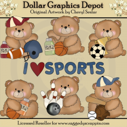 Boo Bears Love Sports - Clip Art - $1.00 : Dollar Graphics Depot ...