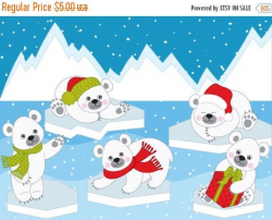 Polar Bears Clipart - Digital Vector Arctic, Winter, White Bear ...