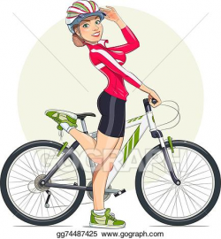 Vector Illustration - Beautiful girl in helmet with mountain bike ...