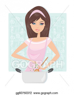 Vector Clipart - Beautiful lady cooking soup. Vector Illustration ...