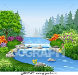 Vector Art - Beautiful mountain river in forest. Clipart Drawing ...