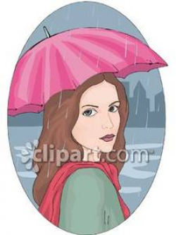 Beautiful Woman with Red Umbrella - Royalty Free Clipart Picture