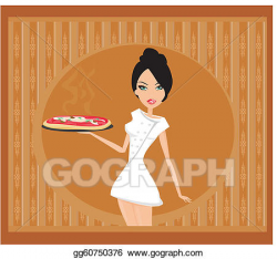 Vector Clipart - Beautiful woman enjoys pizza . Vector Illustration ...