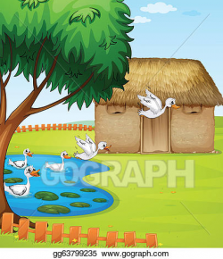 Vector Clipart - Ducks, a house and a beautiful landscape. Vector ...