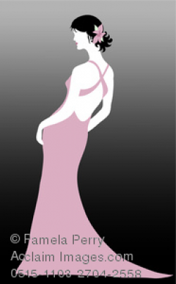 Clip Art Image of a Beautiful Woman Wearing a Sexy Evening Gown