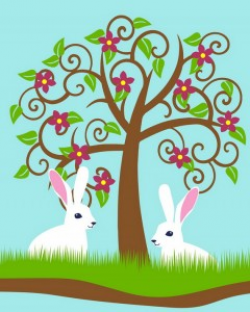 printable clipart of rabbit and a beautiful tree for kids - Coloring ...