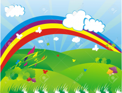 28+ Collection of Beautiful Garden With Rainbow Background Clipart ...