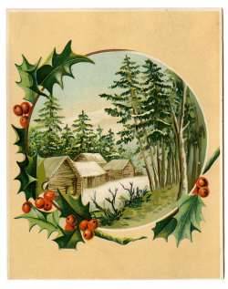 Vintage Christmas Clip Art - Winter Scene + Holly Frame - The ...