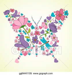 Vector Art - Beautiful spring flowers butterfly shape. Clipart ...