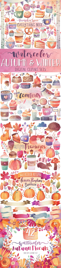 Beautiful Autumn & Winter Watercolor Clipart Sets - Only $1.79 ...