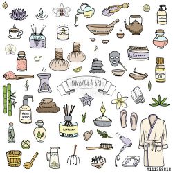 Hand drawn doodle Massage and Spa icons set Vector illustration ...