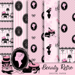 Beauty Retro Digital Paper, Retro lady clipart, Vintage classy ...