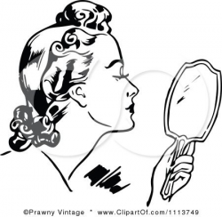 1113749-Clipart-Retro-Black-And-White-Woman-Using-A-Hand-Mirror ...