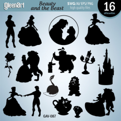 Sale Beauty and the Beast silhouette clipart Digital