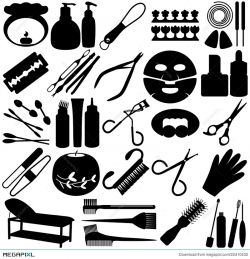 Silhouette Of Beauty Tools, Spa Icons, Cosmetics Illustration ...
