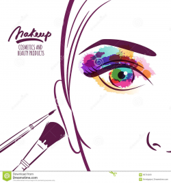 Vector Illustration Of Young Woman Face With Colorful Eye And Makeup ...