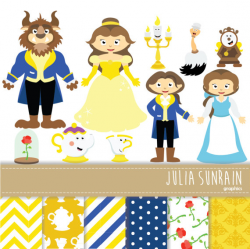 Beauty and the Beast Clipart Vector & Digital Scrapbooking Papers ...
