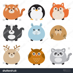 Vector illustration of cute chubby animals including red panda ...