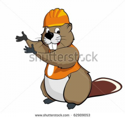 Draw Of Funny Beaver-Working In Helmet Stock Photo 62909053 ...