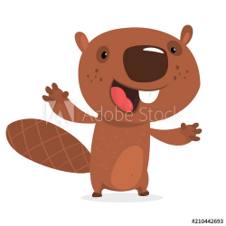 Happy cartoon beaver laughing. Brown beaver character ...