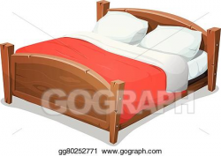Vector Art - Wood double bed with red blanket. EPS clipart ...