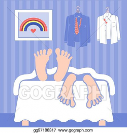 Vector Clipart - Gay couple sleeping in bed. Vector Illustration ...