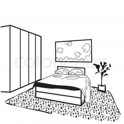 Bed Clipart Line Drawing #2434401