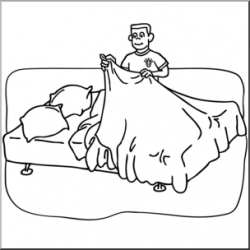 Clip Art: Kids: Chores: Making the Bed B&W I abcteach.com | abcteach