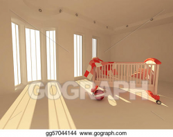 Stock Illustration - Children's bed in an empty room, lit by ...
