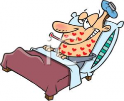 Clipart Picture: A Lovesick Man Laying In Bed with a Cold Pack