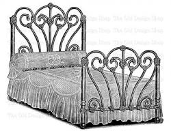 Vintage Bed Clip Art Printable Furniture Illustration Digital Stamp ...