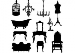 The Images Collection of Cliparts clip art vintage set armchair bed ...