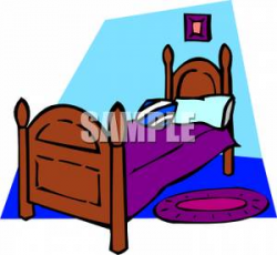 A Wooden Twin Bed With A Rug And A Framed Picture - Royalty Free ...