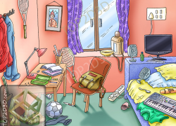 messy room Top2D3D, Animated Clean Living Room - Rustic Living Room