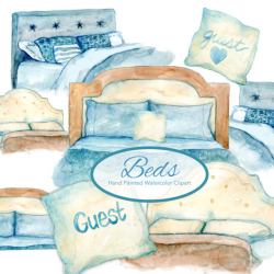 Watercolor Bed Clipart | Beds Clipart | Bed Clipart | Watercolor ...