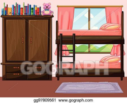 Vector Clipart - Bedroom with bunkbed and closet. Vector ...
