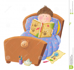Child reading in bed clipart