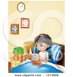 Girl reading in bed clipart