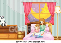 Vector Art - Mother telling bedtime story at night. Clipart Drawing ...