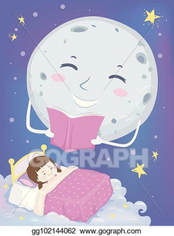 Vector Art - Kid girl sleep moon mascot bedtime story illustration ...