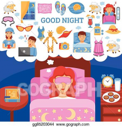 Clip Art Vector - Healthy night sleep tips flat poster. Stock EPS ...